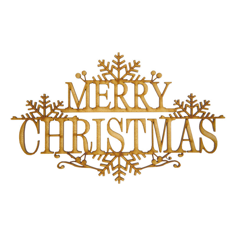 Wooden MDF Christmas sign "Merry Christmas" with snowflake design, 4.5mm thick, 80x40 cm.
