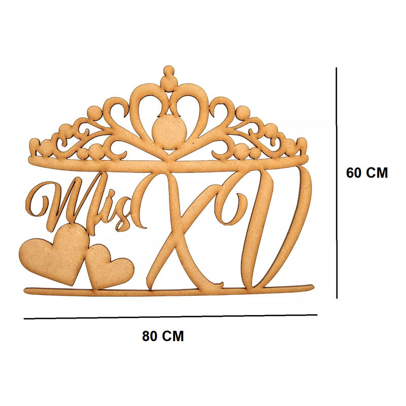 Letrero Mis Xv Corona 80x60 Cm Madera Mdf Decoracion Fiesta