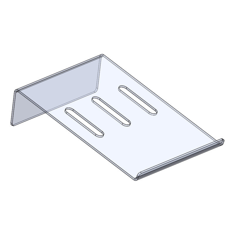 Transparent 3mm acrylic fixed laptop stand with anti-slip base, ergonomic 6cm elevation for laptops 11 to 15 inches.