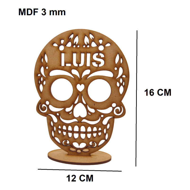 5 Pzas Calavera Mdf Personalizada 16cm Altar Dia De Muertos