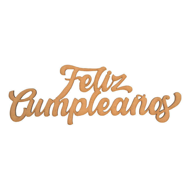 Wooden MDF sign reading "Feliz Cumpleaños" in cursive script, 80x30 cm decoration for birthday parties