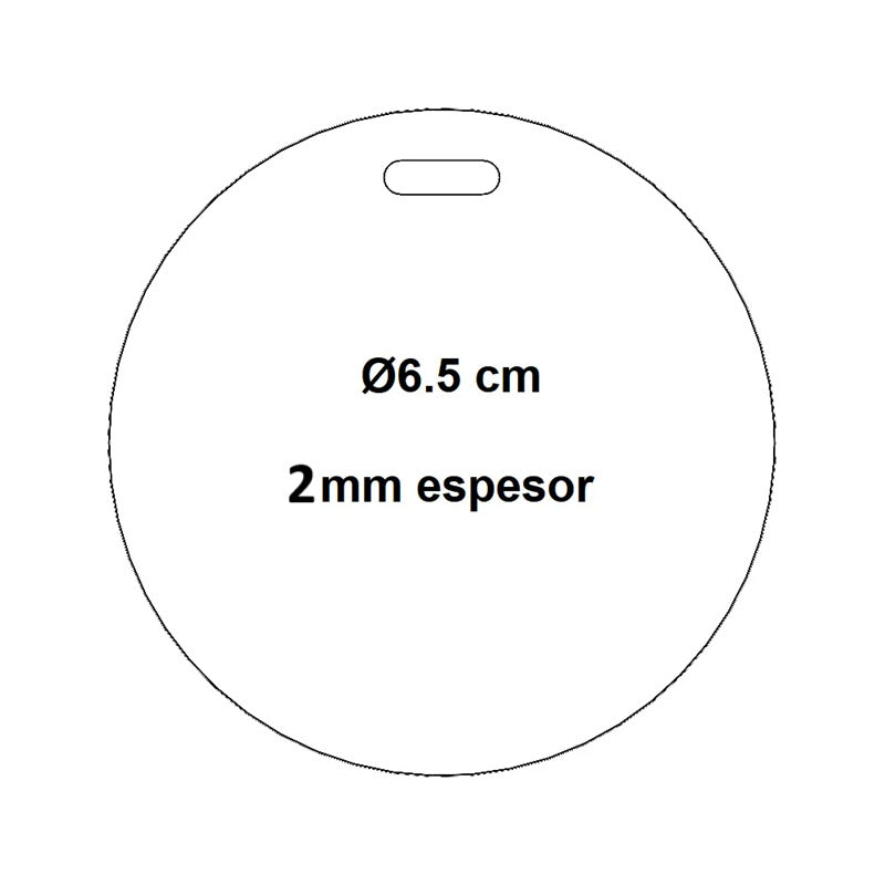 50 Tags Circular Acrilico Transparente 2mm 6.5cm Maleta