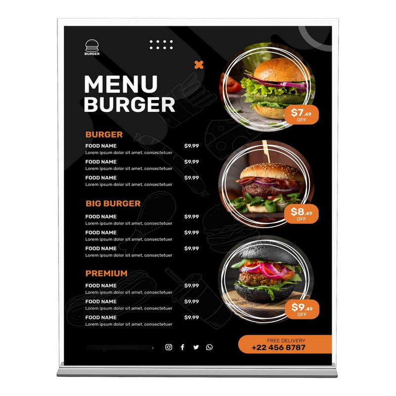 5 Porta Menu Acrílico Tamaño Carta 23x29cm 2mm Folletos