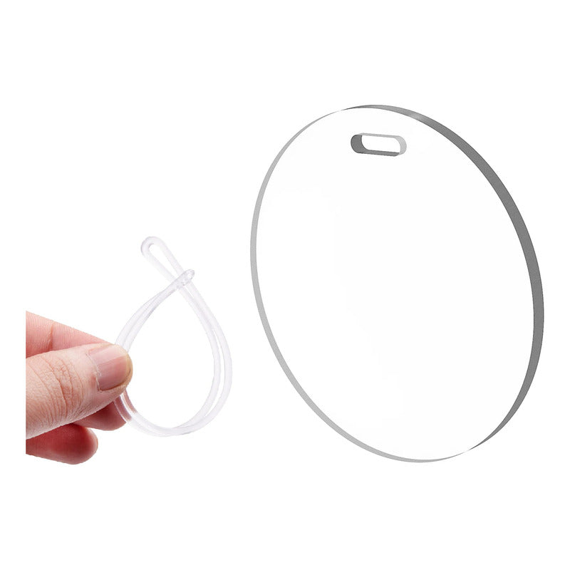 25 Tags Circular Acrilico Transparente 3mm 6.5cm Maleta