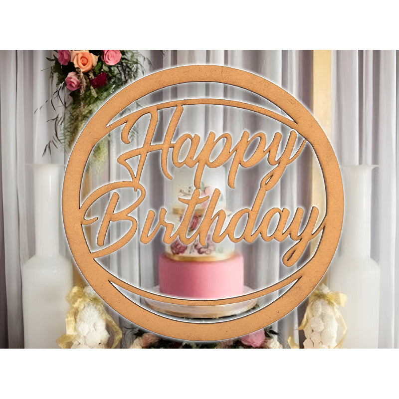 Letrero Happy Birthday Circulo 60   Cm Madera Mdf Decoracion