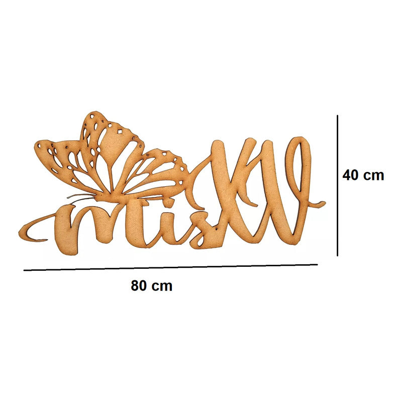 Letrero Mis Xv Mariposa 80x40cm Madera Mdf Decoracion Fiesta