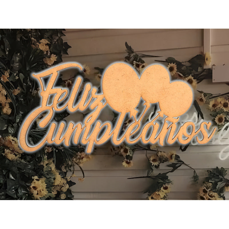 Letrero Feliz Cumpleaños Globos 80x37 Cm Mdf  Decoracion