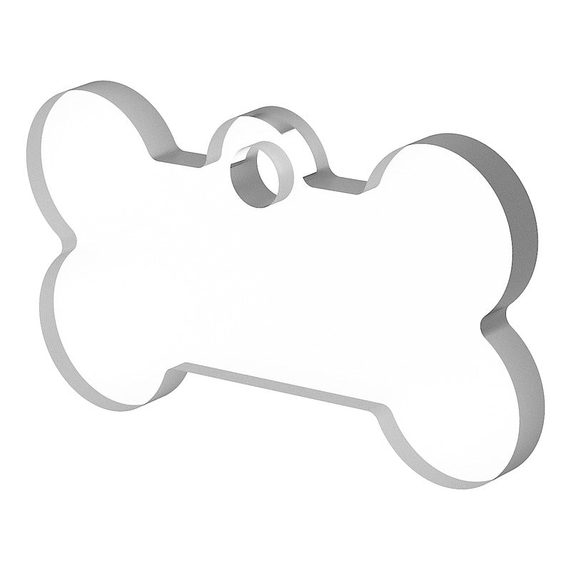 Transparent acrylic dog bone-shaped pet ID tag, 3mm thick, pack of 50 pieces