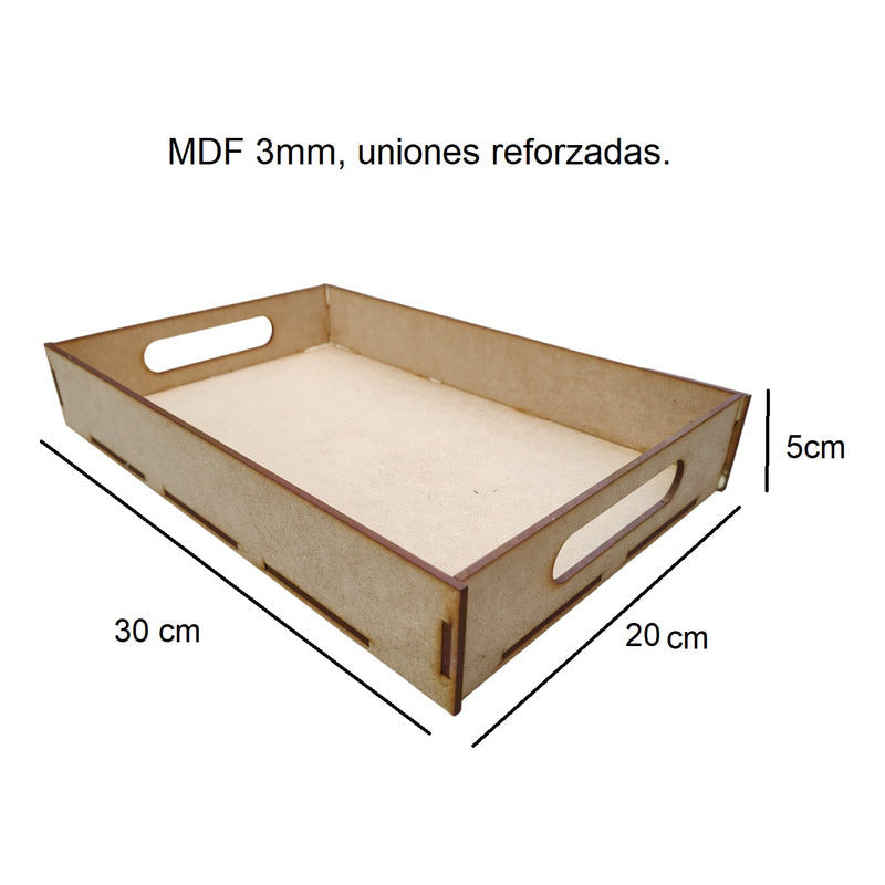 10 Charola Bandeja Candy Bar Mesa Desayuno 20x30cm Mdf 3mm