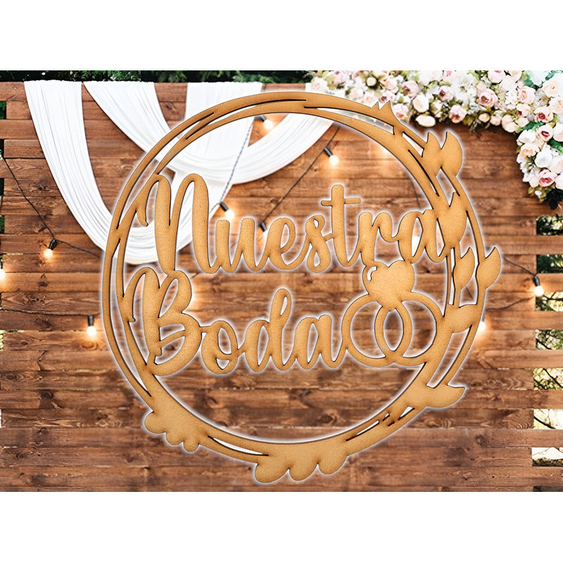 Letrero Nuestra Boda Circulo 60cm Madera Mdf Decoracion