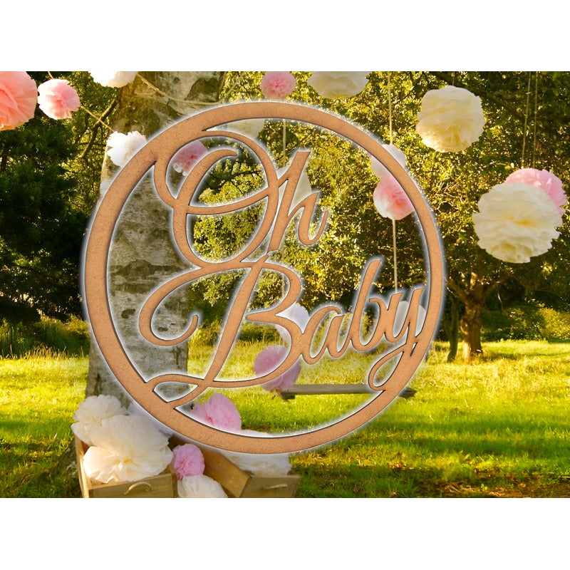Letrero Oh Baby Circulo 60 Cm Madera Mdf Decoracion Fiesta