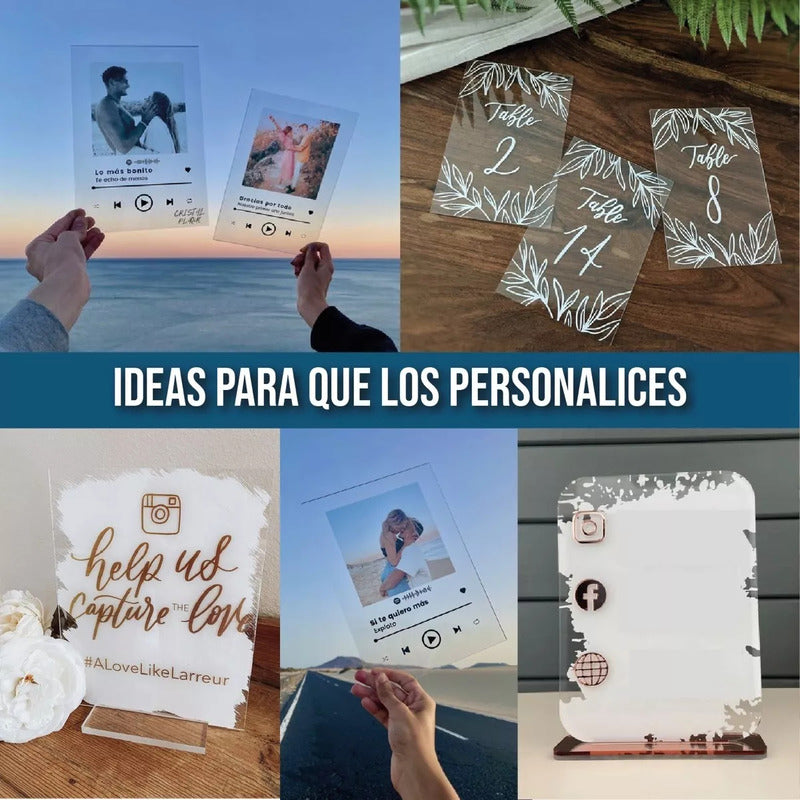 Cuadro De Acrílico 20x15cm Con Bases Letrero O Spotify 6 Pzs