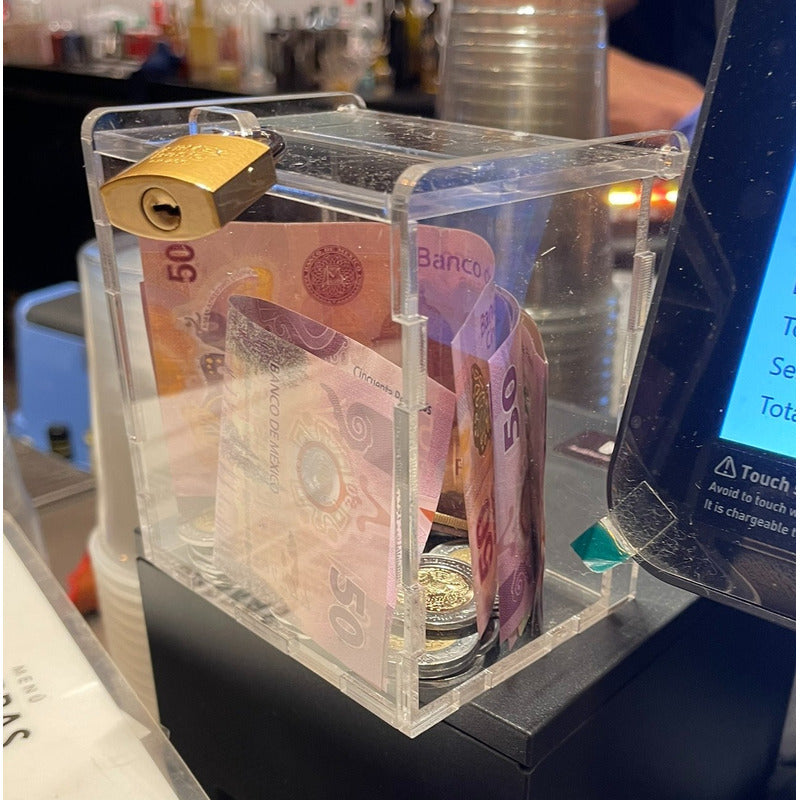 Alcancia Ahorro Propina Acrilico 3mm Caja 10x10x6cm