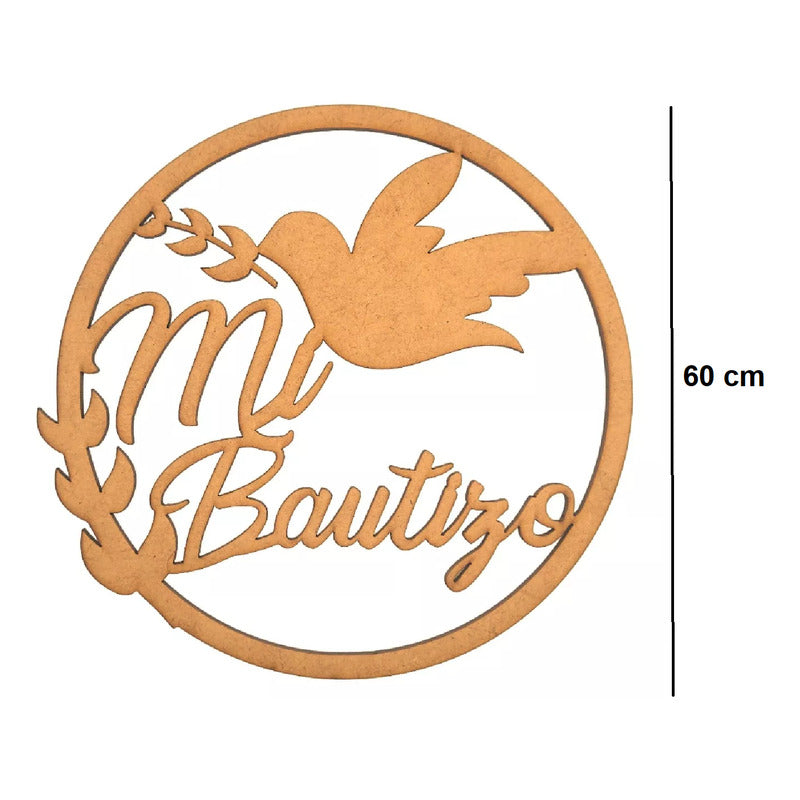 Letrero Mi Bautizo Circulo 60cm Madera Mdf Decoracion Fiesta