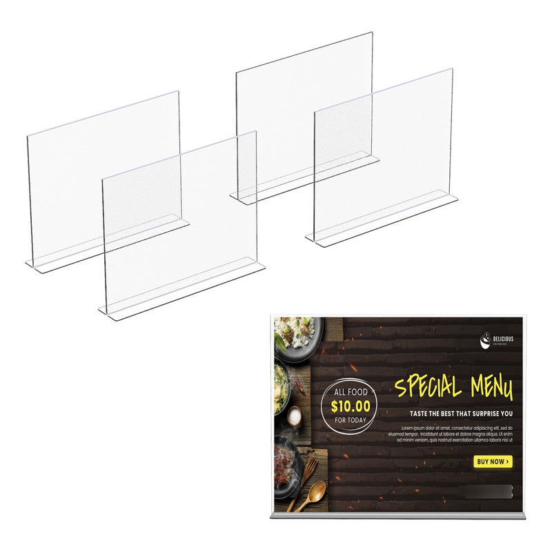 10 Porta Menu Acrilico Tamaño Media Carta 22x15cm 2mm